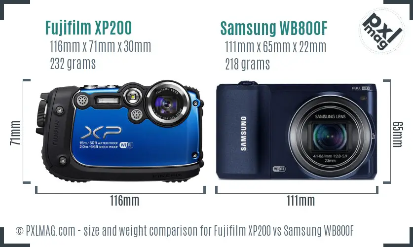 Fujifilm XP200 vs Samsung WB800F size comparison Fujifilm XP200 vs Samsung WB800F size comparison