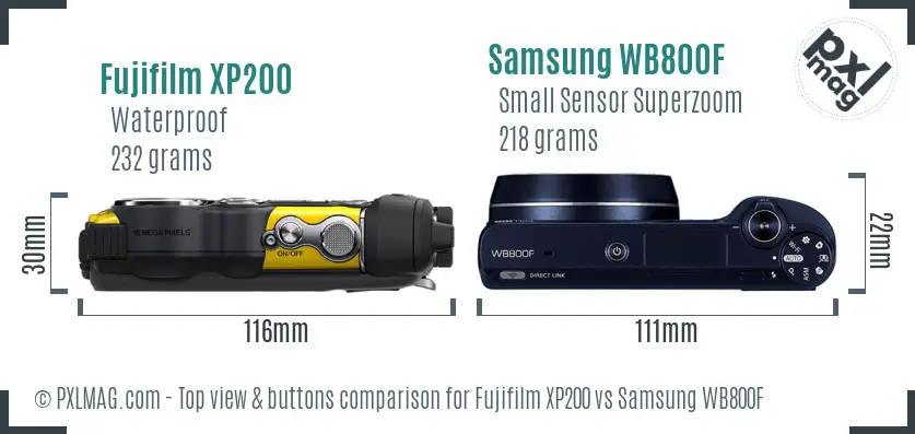 Fujifilm XP200 vs Samsung WB800F top view buttons comparison