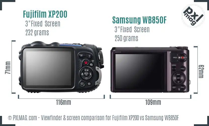 Fujifilm XP200 vs Samsung WB850F Screen and Viewfinder comparison