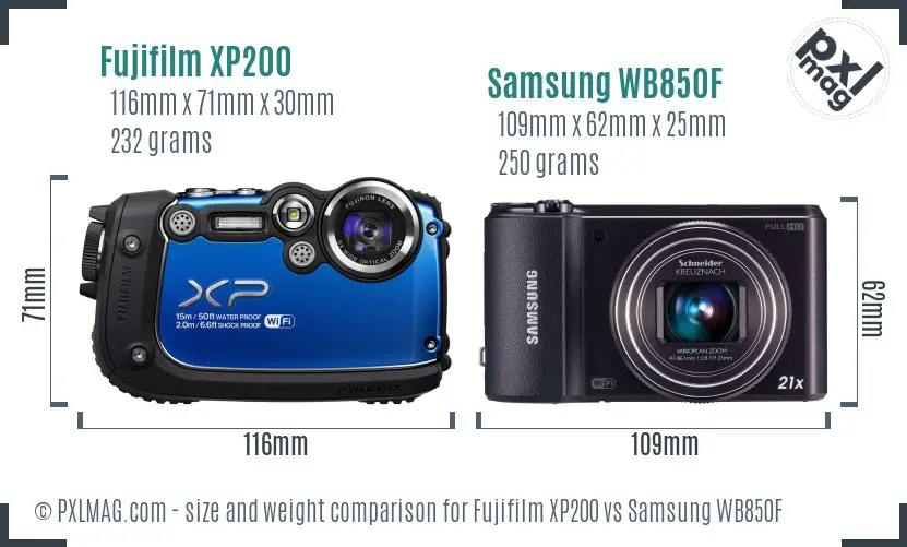 Fujifilm XP200 vs Samsung WB850F size comparison