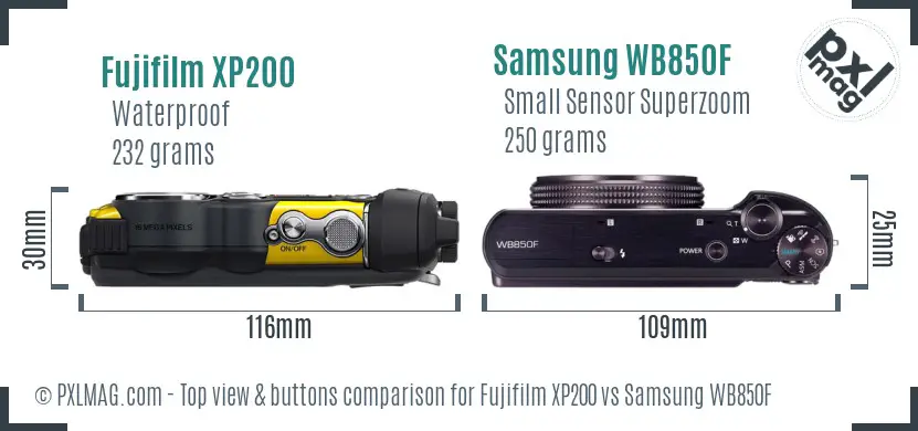 Fujifilm XP200 vs Samsung WB850F top view buttons comparison