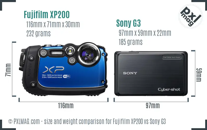 Fujifilm XP200 vs Sony G3 size comparison Fujifilm XP200 vs Sony G3 size comparison