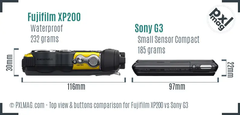 Fujifilm XP200 vs Sony G3 top view buttons comparison