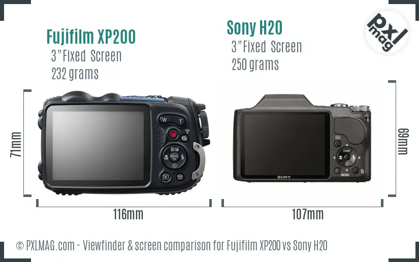 Fujifilm XP200 vs Sony H20 Screen and Viewfinder comparison