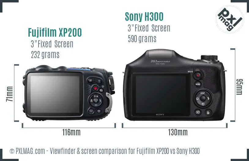 Fujifilm XP200 vs Sony H300 Screen and Viewfinder comparison