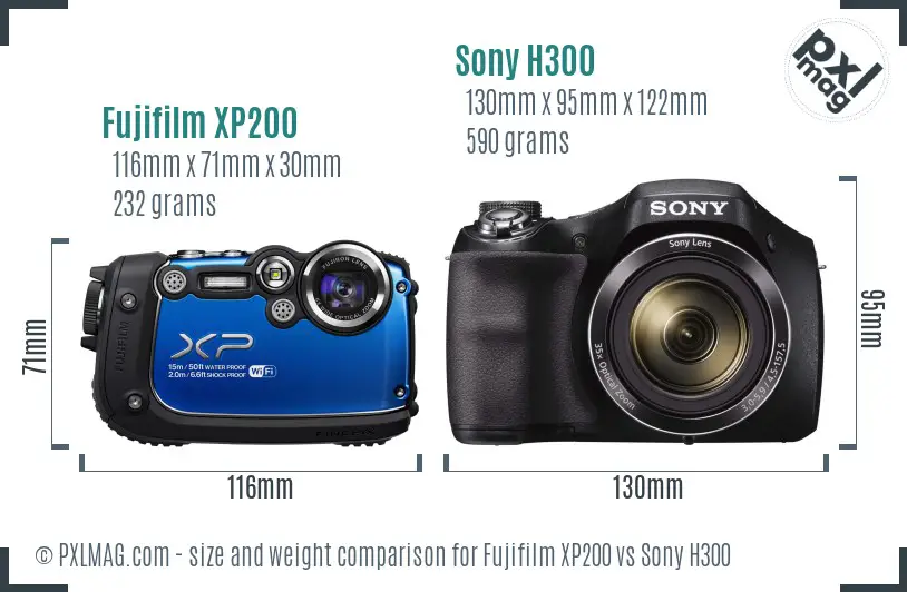 Fujifilm XP200 vs Sony H300 size comparison