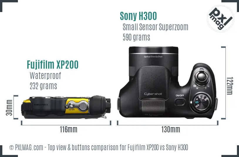 Fujifilm XP200 vs Sony H300 top view buttons comparison