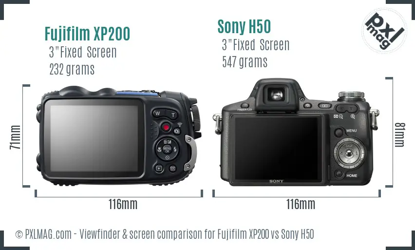 Fujifilm XP200 vs Sony H50 Screen and Viewfinder comparison