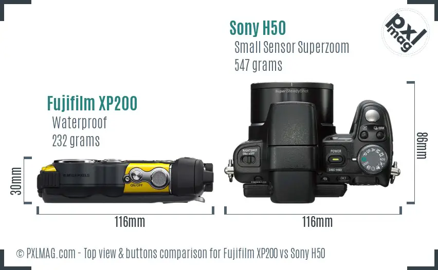 Fujifilm XP200 vs Sony H50 top view buttons comparison