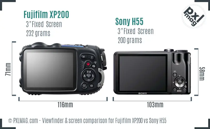 Fujifilm XP200 vs Sony H55 Screen and Viewfinder comparison