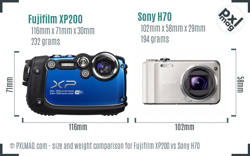 Fujifilm XP200 vs Sony H70 size comparison Fujifilm XP200 vs Sony H70 size comparison
