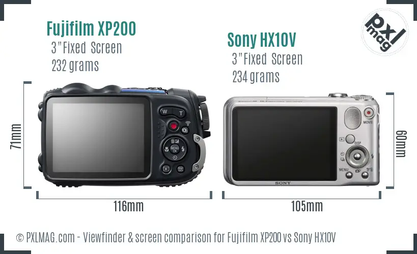 Fujifilm XP200 vs Sony HX10V Screen and Viewfinder comparison