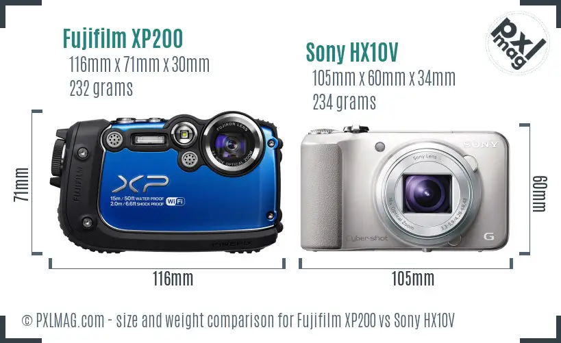 Fujifilm XP200 vs Sony HX10V size comparison