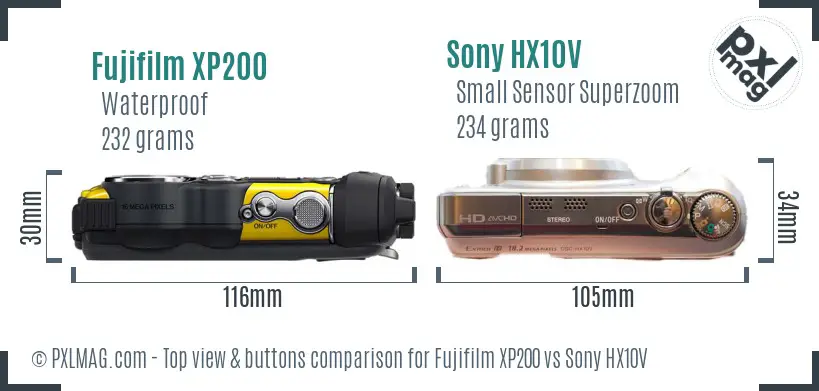 Fujifilm XP200 vs Sony HX10V top view buttons comparison
