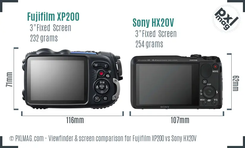 Fujifilm XP200 vs Sony HX20V Screen and Viewfinder comparison