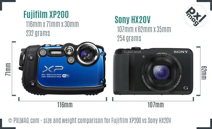 Fujifilm XP200 vs Sony HX20V size comparison