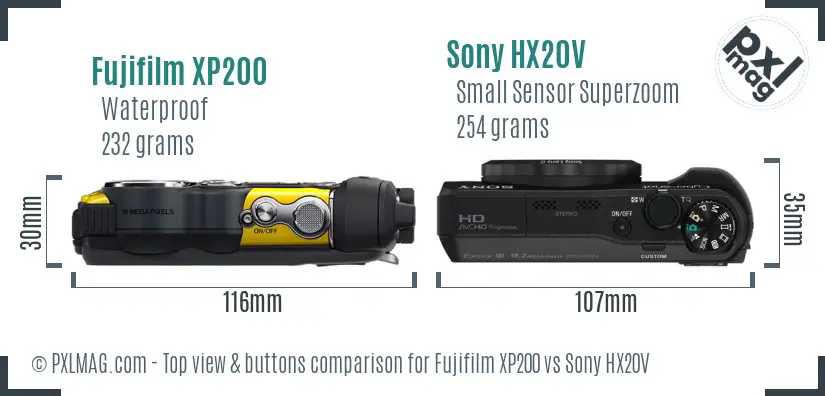 Fujifilm XP200 vs Sony HX20V top view buttons comparison