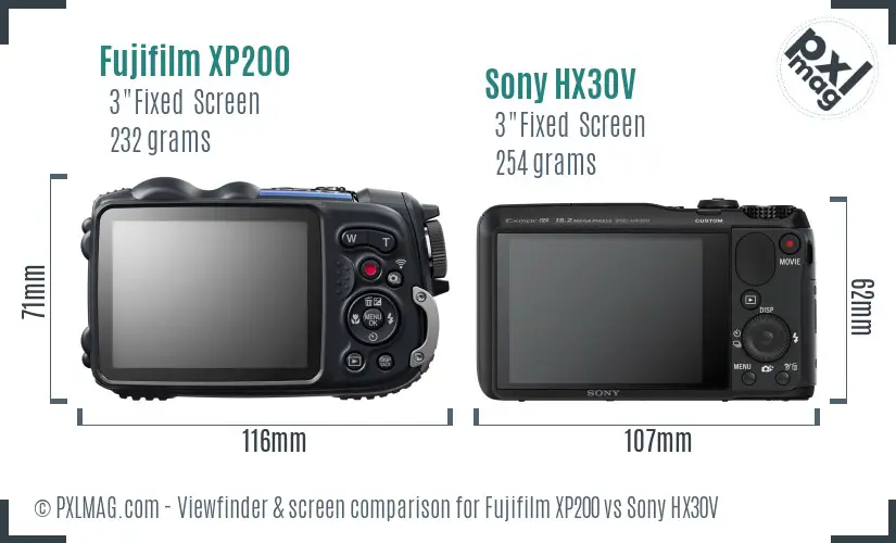 Fujifilm XP200 vs Sony HX30V Screen and Viewfinder comparison Fujifilm XP200 vs Sony HX30V Screen and Viewfinder comparison