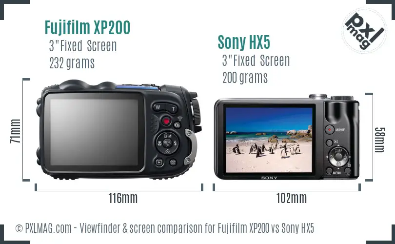 Fujifilm XP200 vs Sony HX5 Screen and Viewfinder comparison Fujifilm XP200 vs Sony HX5 Screen and Viewfinder comparison