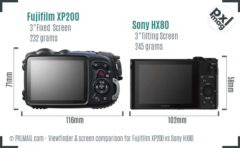 Fujifilm XP200 vs Sony HX80 Screen and Viewfinder comparison