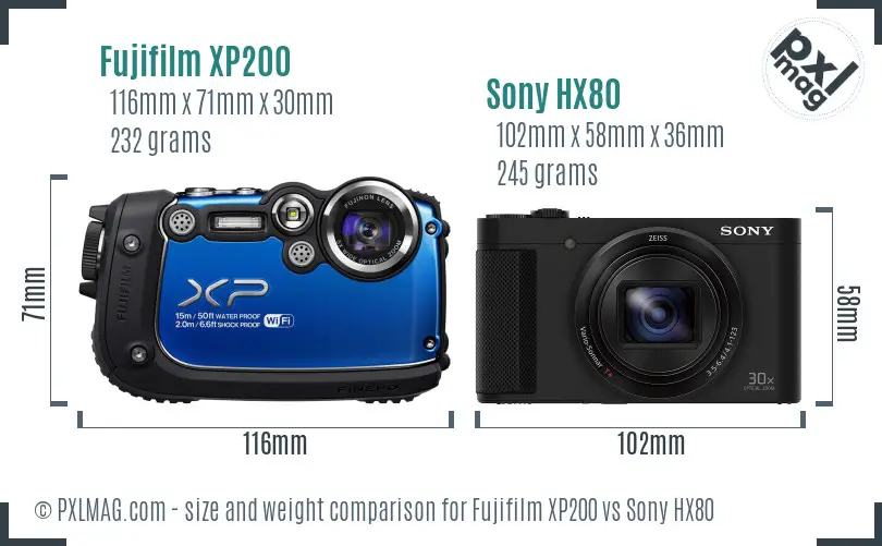 Fujifilm XP200 vs Sony HX80 size comparison