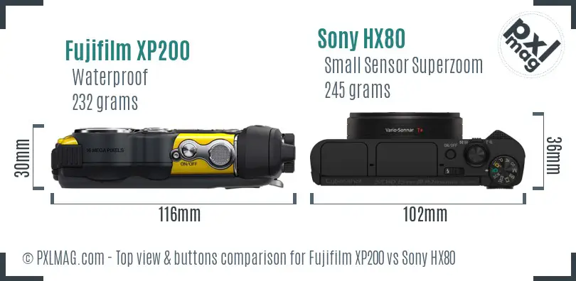 Fujifilm XP200 vs Sony HX80 top view buttons comparison