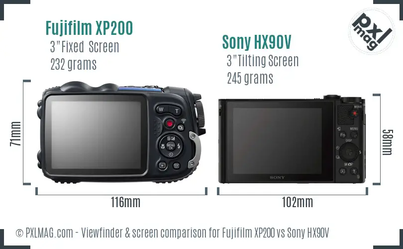 Fujifilm XP200 vs Sony HX90V Screen and Viewfinder comparison