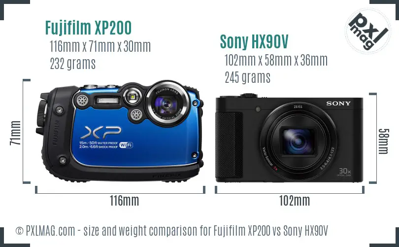 Fujifilm XP200 vs Sony HX90V size comparison