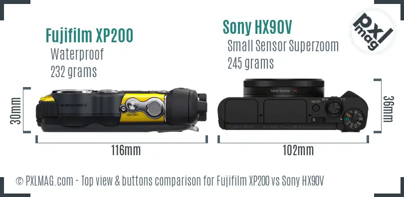 Fujifilm XP200 vs Sony HX90V top view buttons comparison