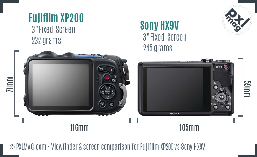 Fujifilm XP200 vs Sony HX9V Screen and Viewfinder comparison