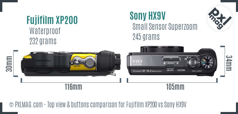 Fujifilm XP200 vs Sony HX9V top view buttons comparison