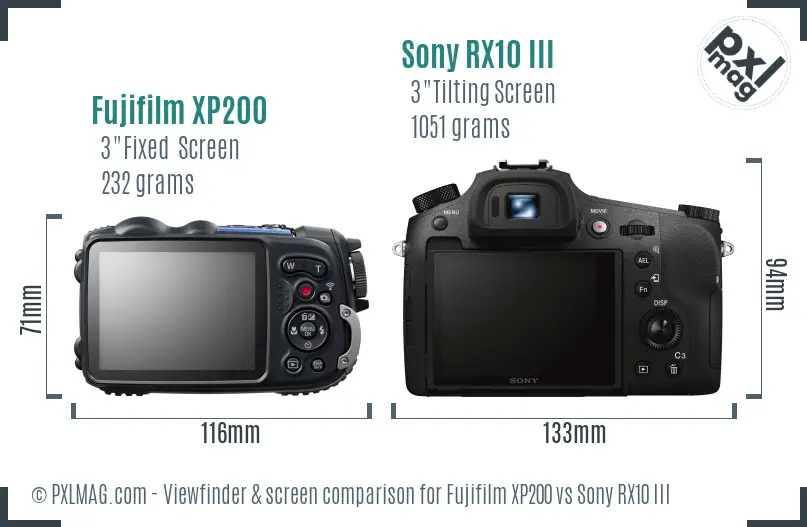 Fujifilm XP200 vs Sony RX10 III Screen and Viewfinder comparison
