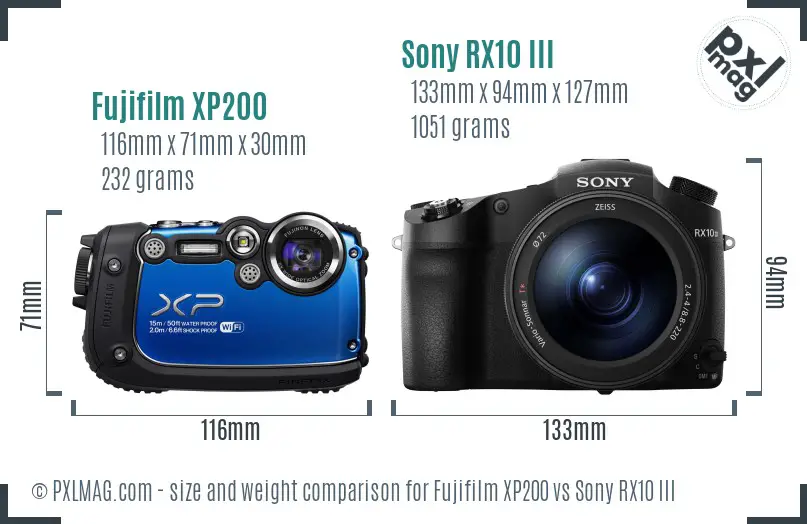 Fujifilm XP200 vs Sony RX10 III size comparison