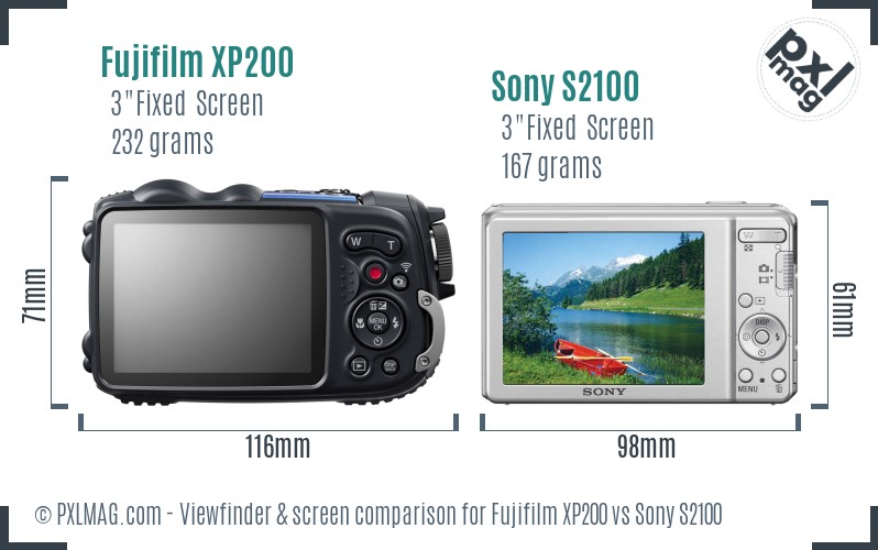 Fujifilm XP200 vs Sony S2100 Screen and Viewfinder comparison