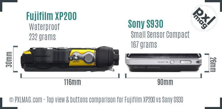 Fujifilm XP200 vs Sony S930 top view buttons comparison