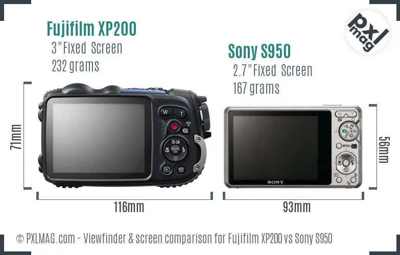 Fujifilm XP200 vs Sony S950 Screen and Viewfinder comparison