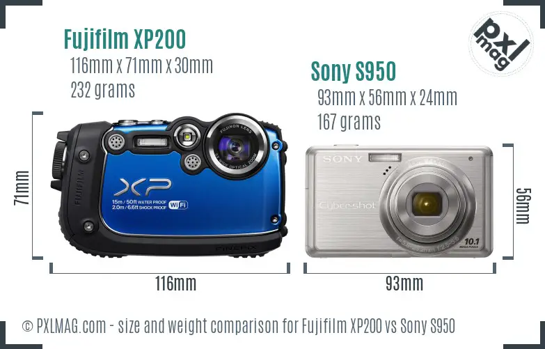 Fujifilm XP200 vs Sony S950 size comparison