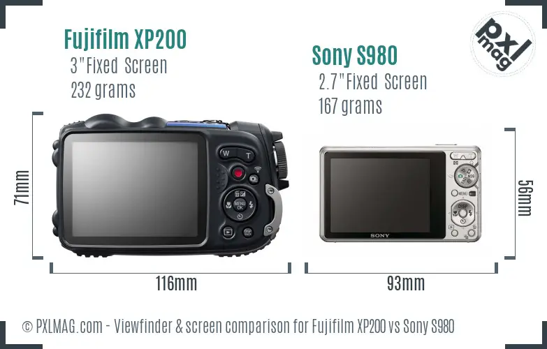 Fujifilm XP200 vs Sony S980 Screen and Viewfinder comparison