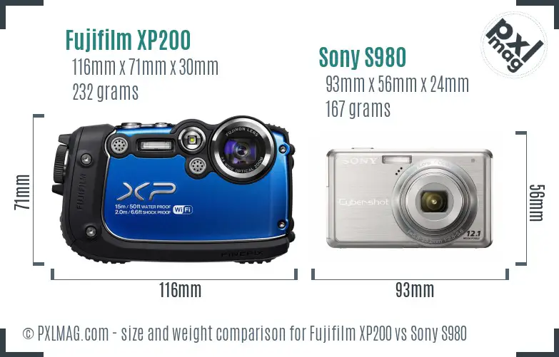 Fujifilm XP200 vs Sony S980 size comparison