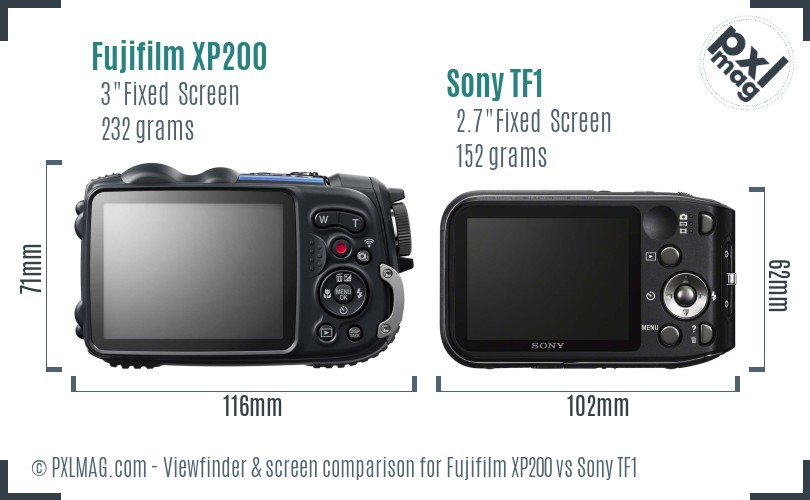 Fujifilm XP200 vs Sony TF1 Screen and Viewfinder comparison