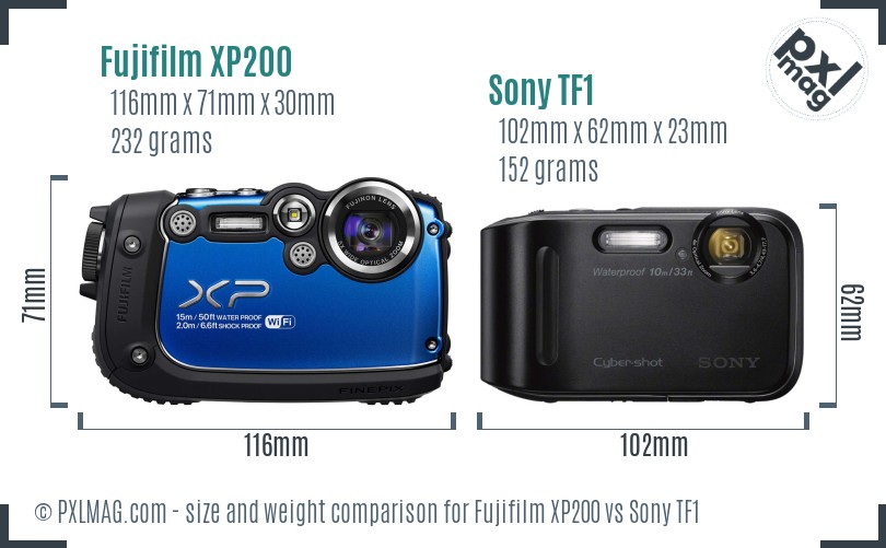 Fujifilm XP200 vs Sony TF1 size comparison Fujifilm XP200 vs Sony TF1 size comparison