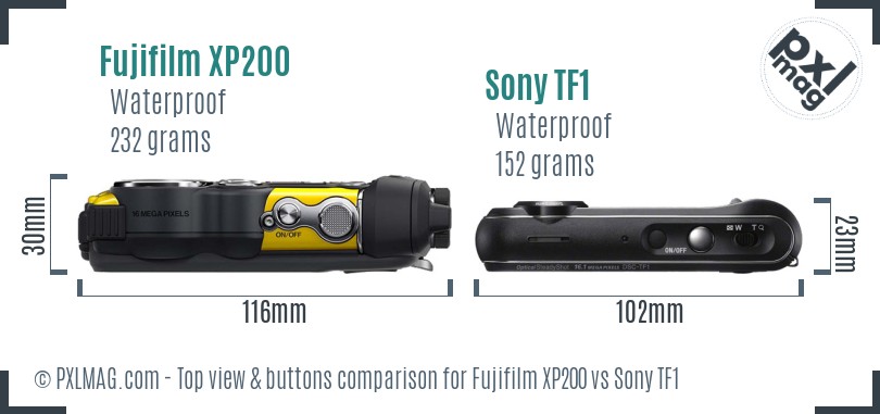 Fujifilm XP200 vs Sony TF1 top view buttons comparison