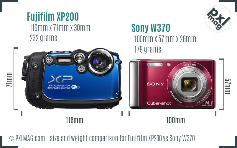 Fujifilm XP200 vs Sony W370 size comparison