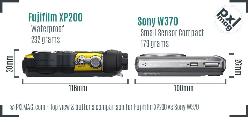 Fujifilm XP200 vs Sony W370 top view buttons comparison