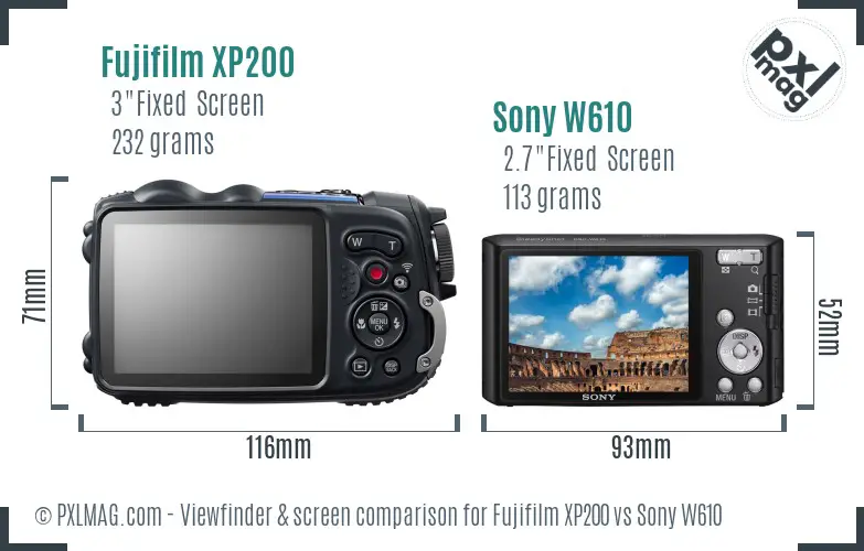 Fujifilm XP200 vs Sony W610 Screen and Viewfinder comparison Fujifilm XP200 vs Sony W610 Screen and Viewfinder comparison