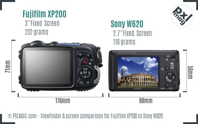 Fujifilm XP200 vs Sony W620 Screen and Viewfinder comparison