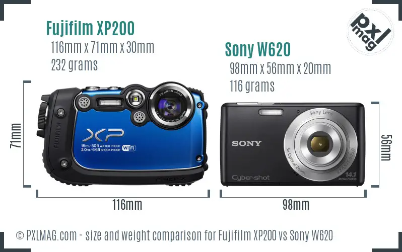 Fujifilm XP200 vs Sony W620 size comparison