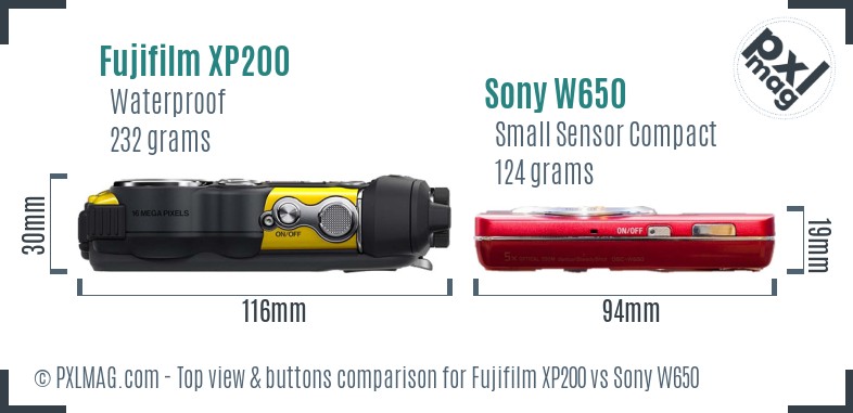 Fujifilm XP200 vs Sony W650 top view buttons comparison