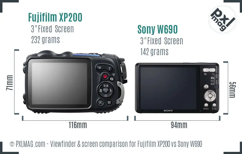 Fujifilm XP200 vs Sony W690 Screen and Viewfinder comparison