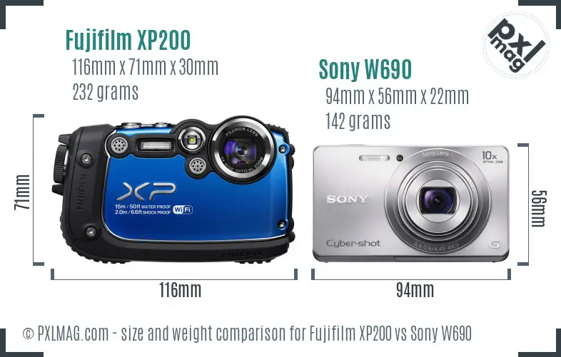 Fujifilm XP200 vs Sony W690 size comparison